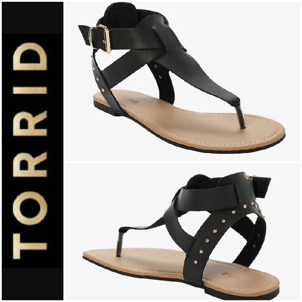 Torrid Faux Leather Studded T-Strap Sandals 10.5W